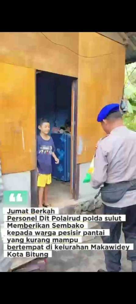Ditpolairud Polda Sulut Salurkan Bansos Sembako untuk Warga Pesisir Makawidey Bitung